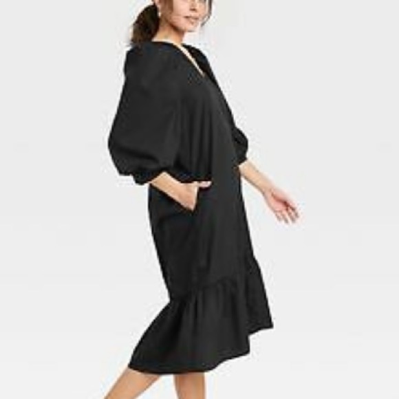 (XS)- A New Day Women's Long Sleeve Ruffle Hem Dress w/Pockets - Picture 1 of 9
